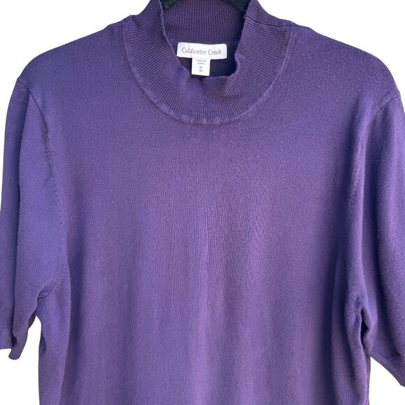 Coldwater Creek Womens Purple Mock Neck Stretch Short Sleeve Sweater Blouse 1X - Picture 7 of 9